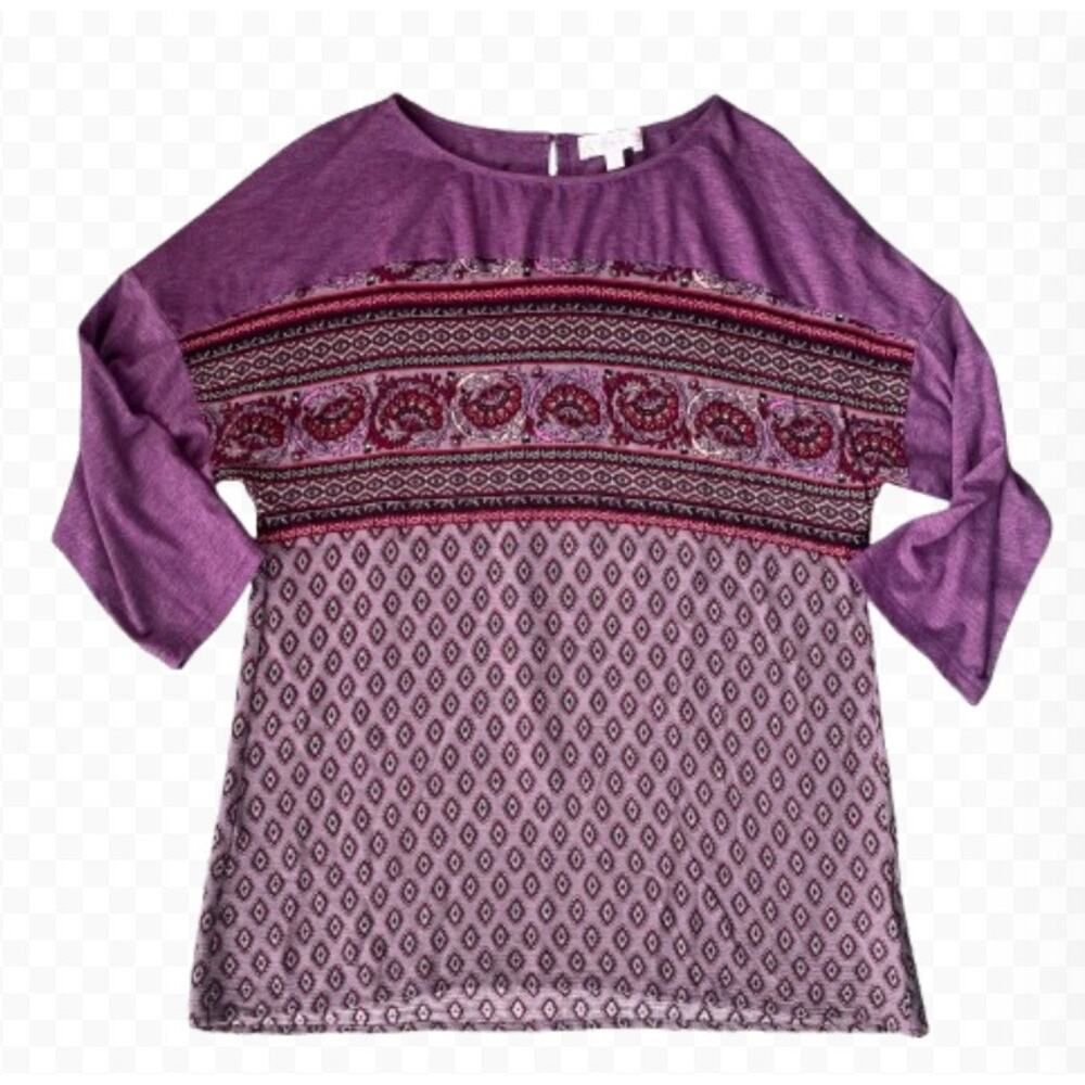 Weekend by Suzanne Betro Purple Paisley & Diamond Print Blouse - Size XL